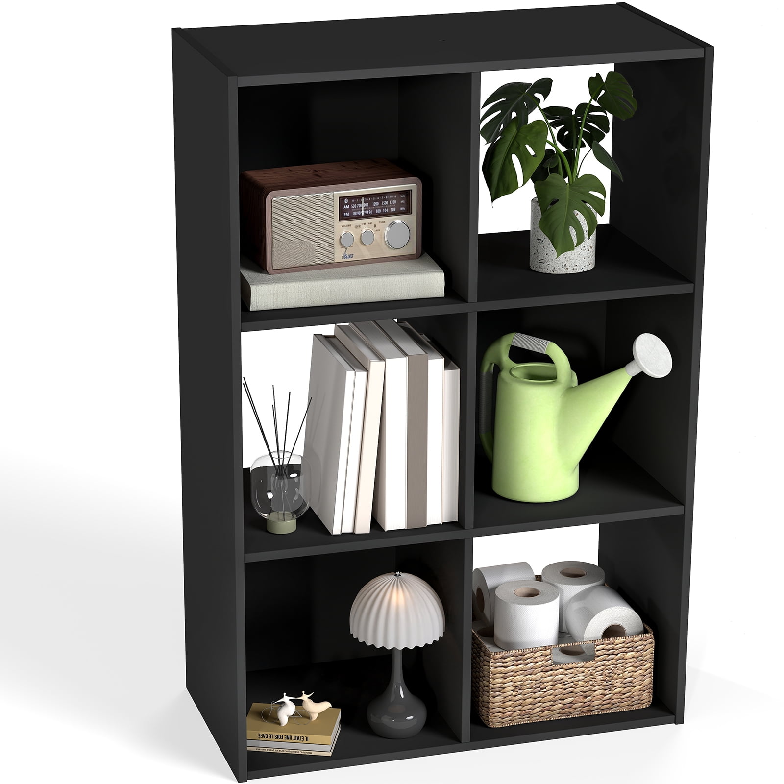 Gianna Modern 6-Cube Storage Organizer with 11-Inch Open Shelves, Bookshelf and Display Shelf, Customizable, Black