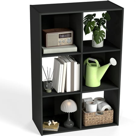 Gianna Modern 6-Cube Storage Organizer with 11-Inch Open Shelves, Bookshelf and Display Shelf, Customizable, Black