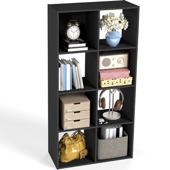Gianna Modern 8-Cube Storage Organizer with 11-Inch Open Shelves, Bookshelf and Display Shelf, Customizable, Black