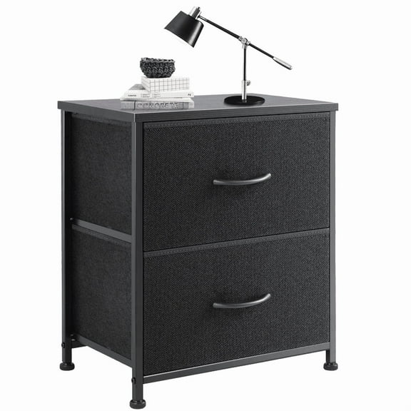 EDX Nigtstand for Bedroom, Tall Chest Organizer with Fabric Bins, Steel Frame, Black