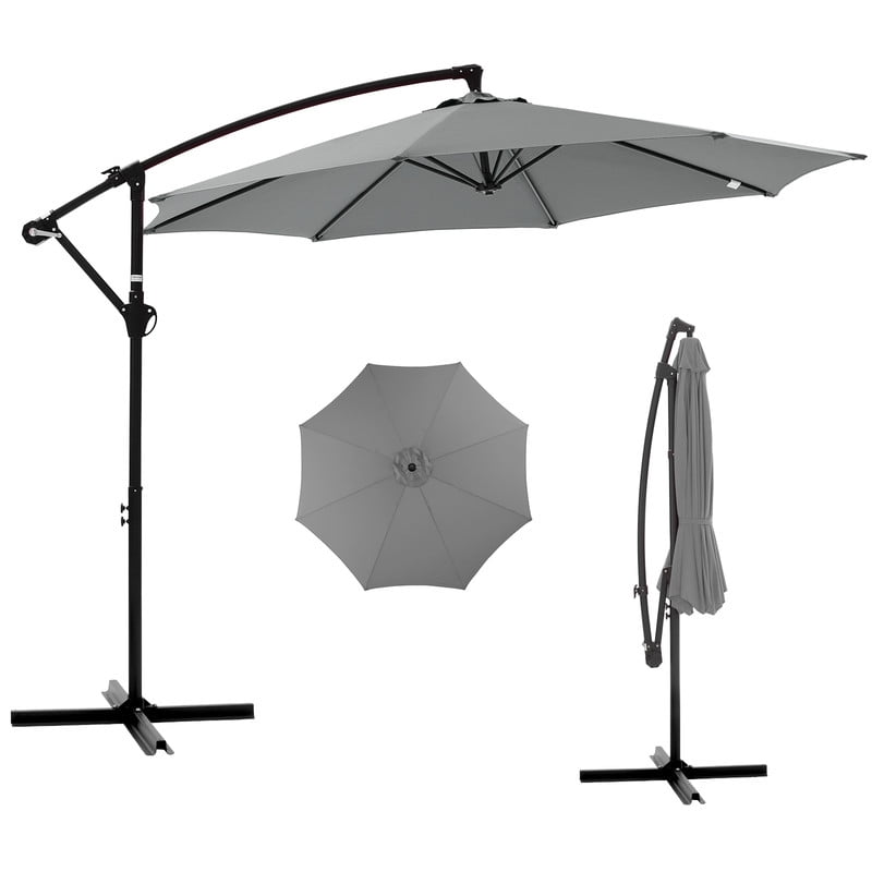 Gianna Outdoor Patio Umbrella, 10ft Offset Hanging Patio Umbrella with Aluminum Stand, 8 Ribs, UV Protection for Pool Garden Backyard Market, Gray
