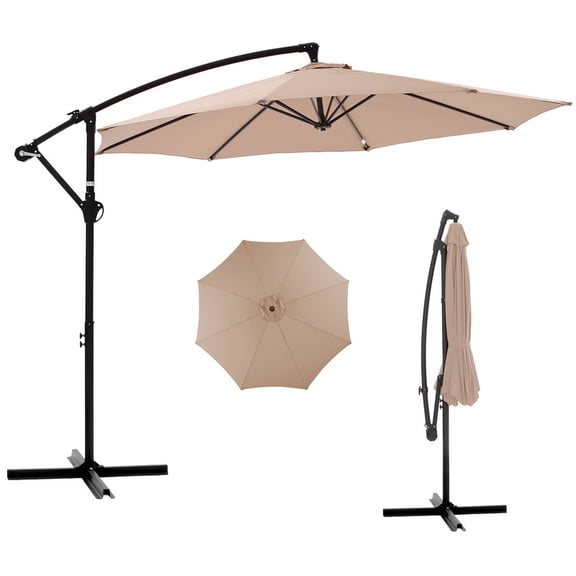 Gianna Outdoor Patio Umbrella, 10ft Offset Hanging Patio Umbrella with Aluminum Stand, 8 Ribs, UV Protection for Pool Garden Backyard Market, Khaki