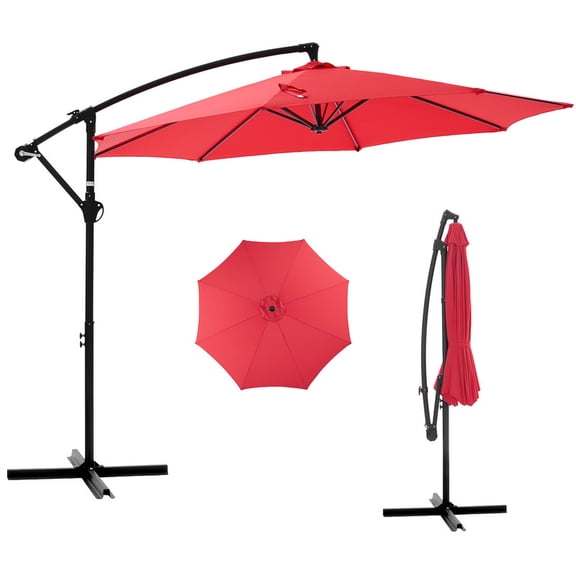 Gianna Outdoor Patio Umbrella, 10ft Offset Hanging Patio Umbrella with Aluminum Stand, 8 Ribs, UV Protection for Pool Garden Backyard Market, Red