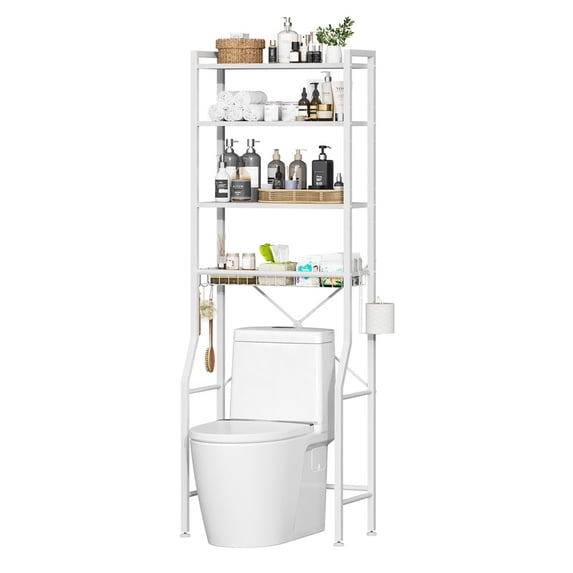 Gianna Over Toilet Bathroom Organizer, 4-Tier Adjustable Storage Rack, Space-Saving Shelf for Tight Areas, White