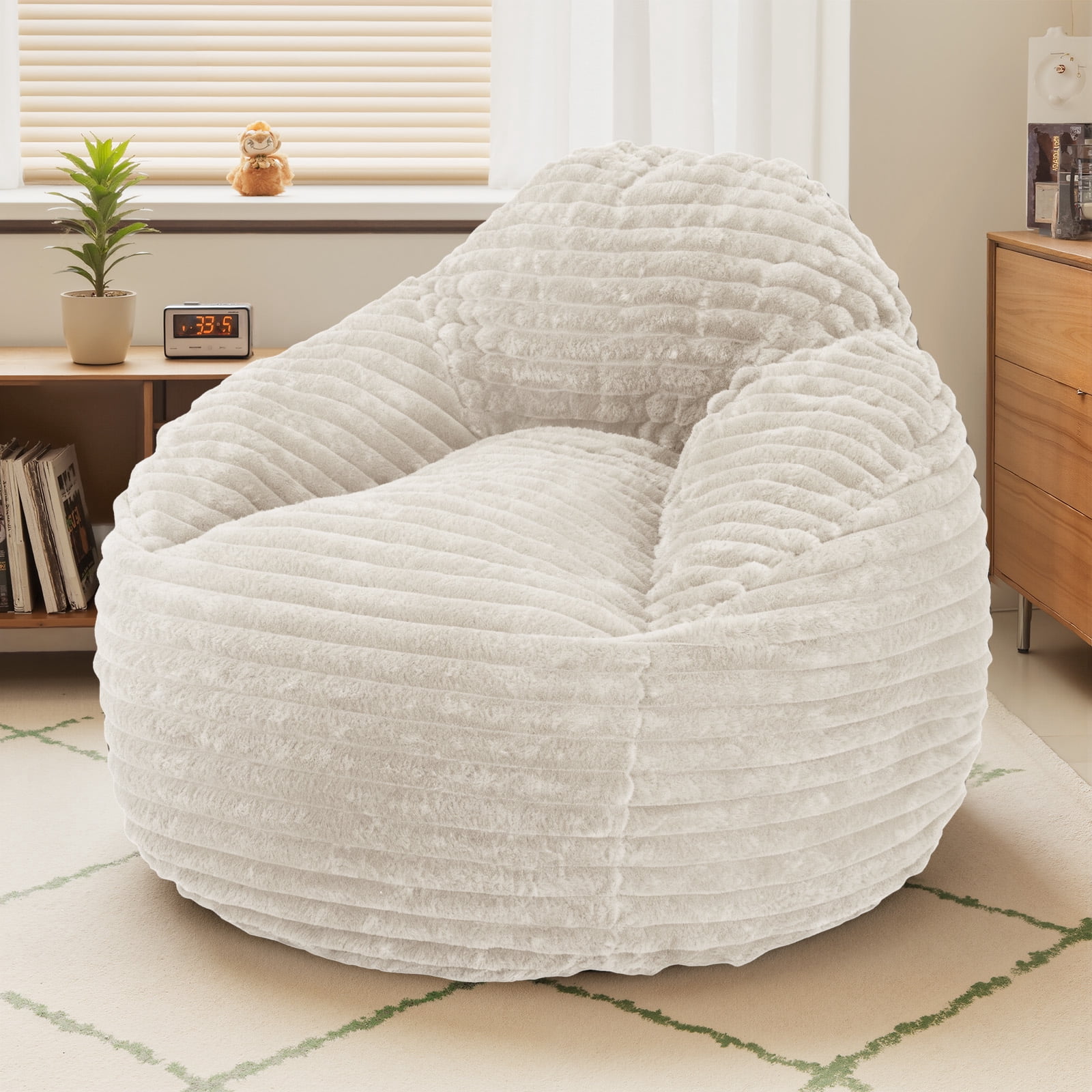 Gianna Oversized Plush Bean Bag Chair with Armrests, Comfy Fluffy Lounge Floor Sofa for Adults, Living Room, Bedroom, and Dorm, Gray