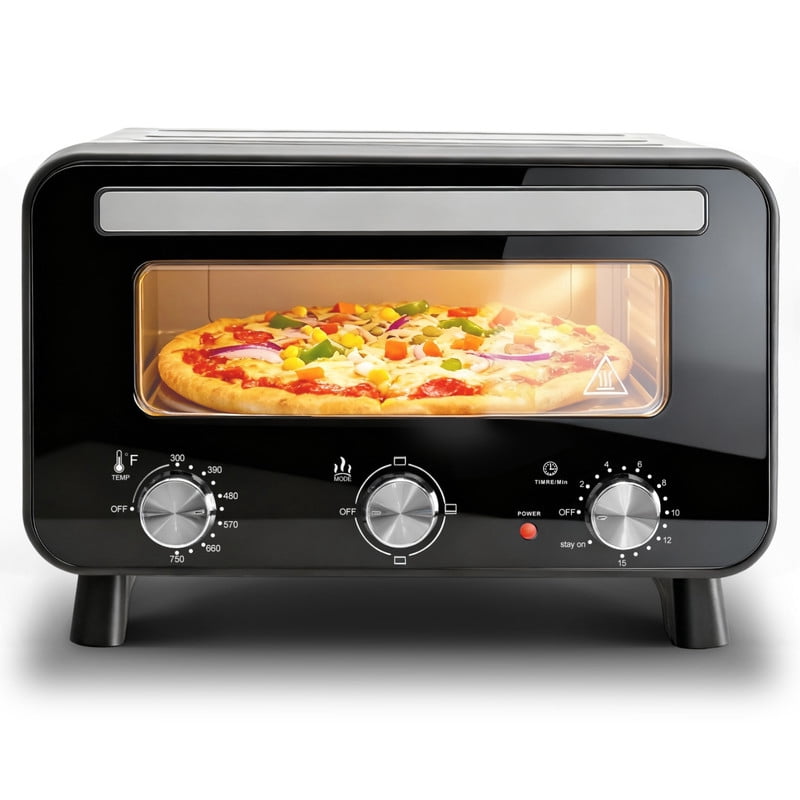 Gianna Pizza Oven Indoor, 1600W Electric Pizza Oven Fast Heating, 4 Modes Pizza Maker for 12 Inches, with Pizza Stone & Spatula, Upper-Bottom Independent Heating Temperature Control