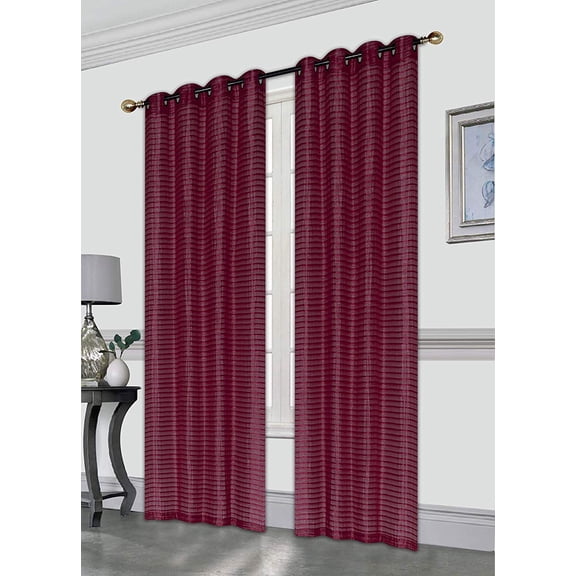 Gianna Pleated Jacquard 52X84 Inch Decorative Shining Elegant Lurex Window Curtain Panel with 8 Grommets, Single Panel for Living Room Bedroom Wide Window Door, Ruby
