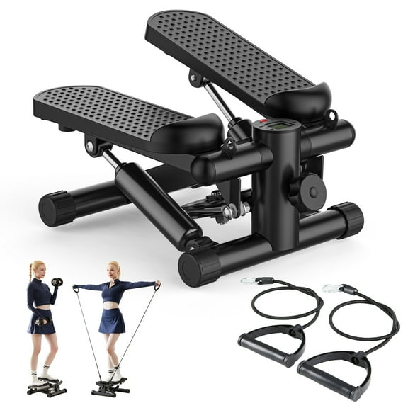 Gianna Portable Twist Stepper with Resistance Bands – Adjustable Home Fitness Stair Stepper for Full-Body Workouts,, Black