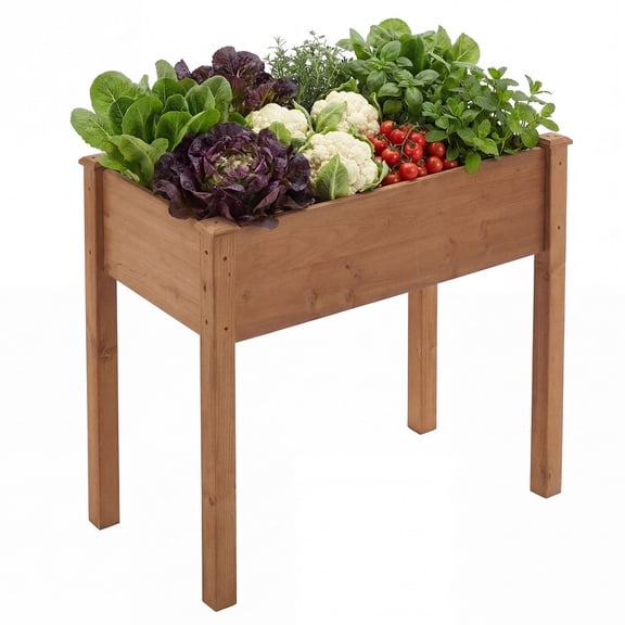 Gianna Raised Garden Bed - Cedar Planter with Non-Woven Liner, Bottom Drainage, 30-Inch Height, 34 x 18 x 30 in Sizes for Outdoor Plants,Brown