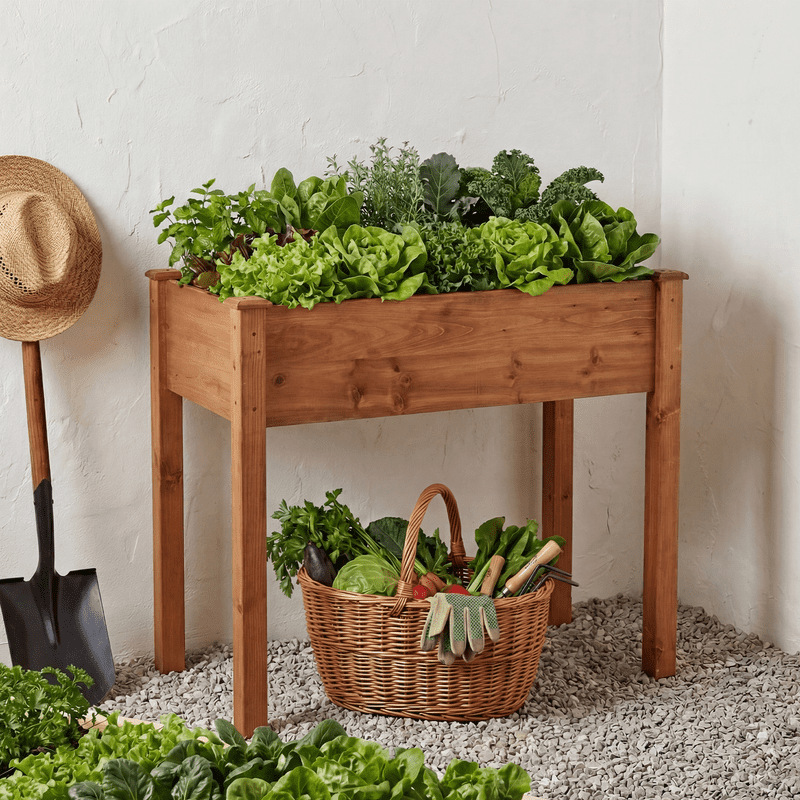 Gianna Raised Garden Bed - Cedar Planter with Non-Woven Liner, Bottom Drainage, 30-Inch Height, 34 x 18 x 30 in Sizes for Outdoor Plants，Brown
