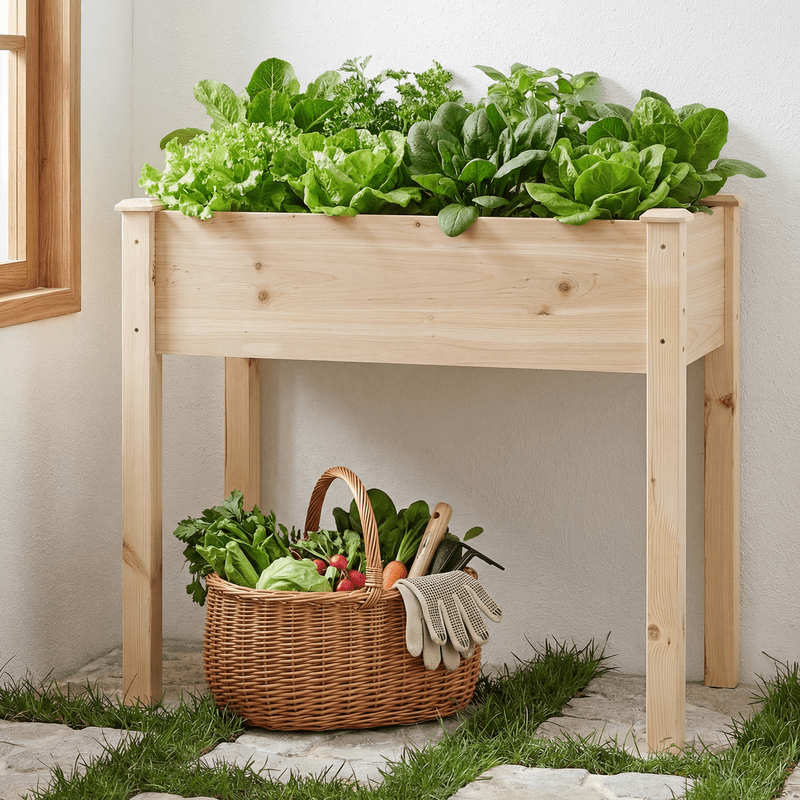 Gianna Raised Garden Bed - Cedar Planter with Non-Woven Liner, Bottom Drainage, 30-Inch Height, 34 x 18 x 30 in Sizes for Outdoor Plants，Wood