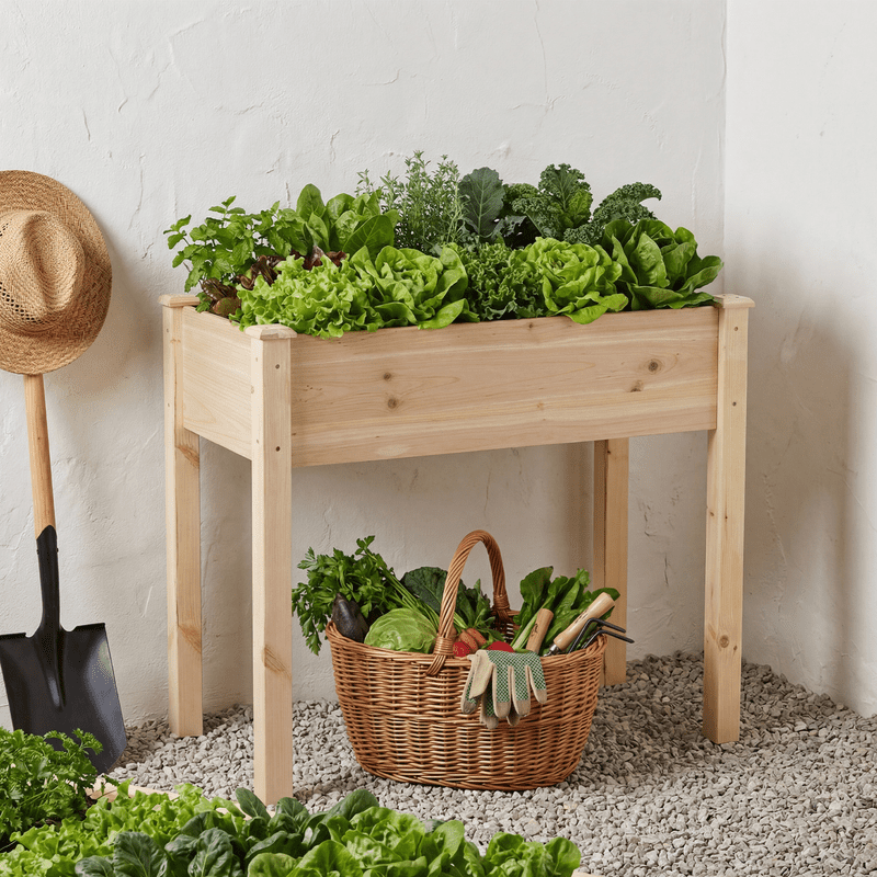 Gianna Raised Garden Bed - Cedar Planter with Non-Woven Liner, Bottom Drainage, 30-Inch Height, 34 x 18 x 30 in Sizes for Outdoor Plants，Wood