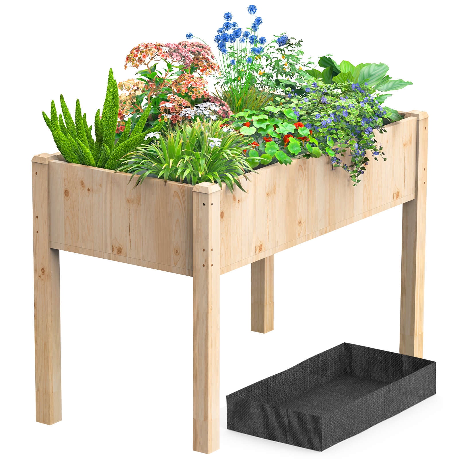 Gianna Raised Garden Bed with Legs, 48x24x30in Wood Bed Liner for Herbs Flowers Vegetables