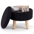 thumbnail image 1 of Gianna Round Ottoman with Storage, Boucle Footstool with Hidden Storage, Padded Seat, Teddy Velvet Footstool with Wood Legs for Living Room, Bedroom, Black, 1 of 6