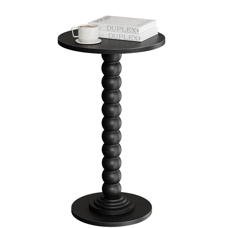 Gianna Round Side Table - Solid Wood Leg Small Drink Table for Living Room Bedroom Office,Black