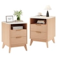 thumbnail image 1 of Gianna Set of 2 Nightstands with Charging Station, Faux Marble Top Bedside Table with 2 Drawers and Open Shelf for Bedroom, Living Room, Wood, 1 of 7