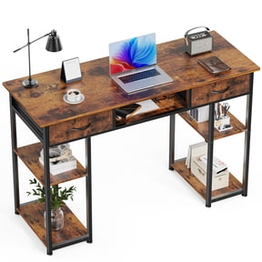 JIOABL Small Desk with 2 Drawers 48 Inch Bedroom Kids Student Vanity Home Office Computer PC Table, Study Writing Wood Deskboard for Small Spaces,Rust Brown