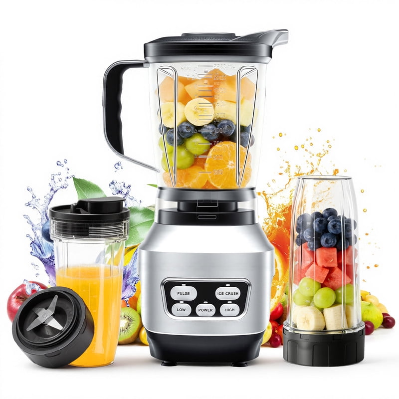 Gianna Smoothie Blender, Countertop Blenders for Kitchen with 24 35 60 oz BPA-Free Portable Cups, Professional Smoothie Maker with Four Programs for Shakes, Sauces, Juice, Silver