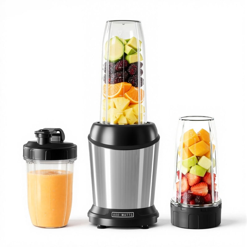 Gianna Smoothie Blender, Personal Blenders for Kitchen with 16 24 34 oz BPA-Free Portable Cups, Mini Smoothie Maker for Shakes, Sauces, Juice and Ice Crushing, Silver