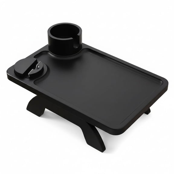 Gianna Sofa Arm Tray,3-in-1 Clip-On Table TV Tray with Rotating Cup Holder and Phone Stand, Black