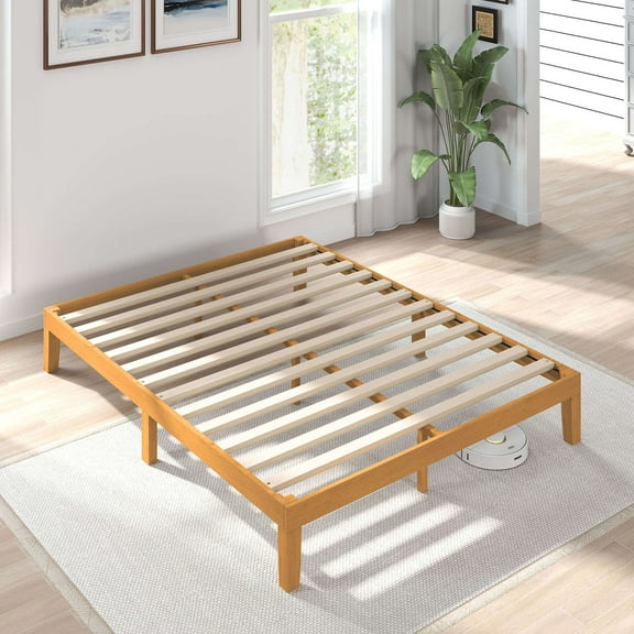 Gianna Solid Wood Bed Frame, Bed Base with Wood Slat Support, No Box Spring Needed，Full Size