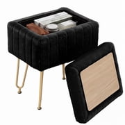 Gianna Square Ottoman with Table Top, Comfortable Footrest With Storage, Vanity Stool Suitable for Living Room Bedroom, Black