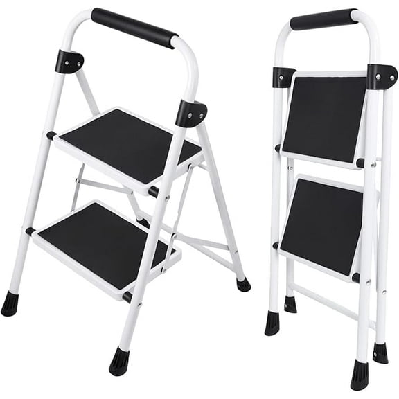Gianna Step Ladder, 2 Sturdy Step Stool with Anti-Slip Pedal & Comfortable Handrail, 330lbs Capacity, Portable Heavy Duty Step Stool for Kitchen, Garage & Outdoor Use, Black