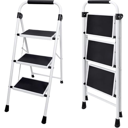 Gianna Step Ladder, 3 Sturdy Step Stool with Anti-Slip Pedal & Comfortable Handrail, 330lbs Capacity, Portable Heavy Duty Step Stool for Kitchen, Garage & Outdoor Use, Black