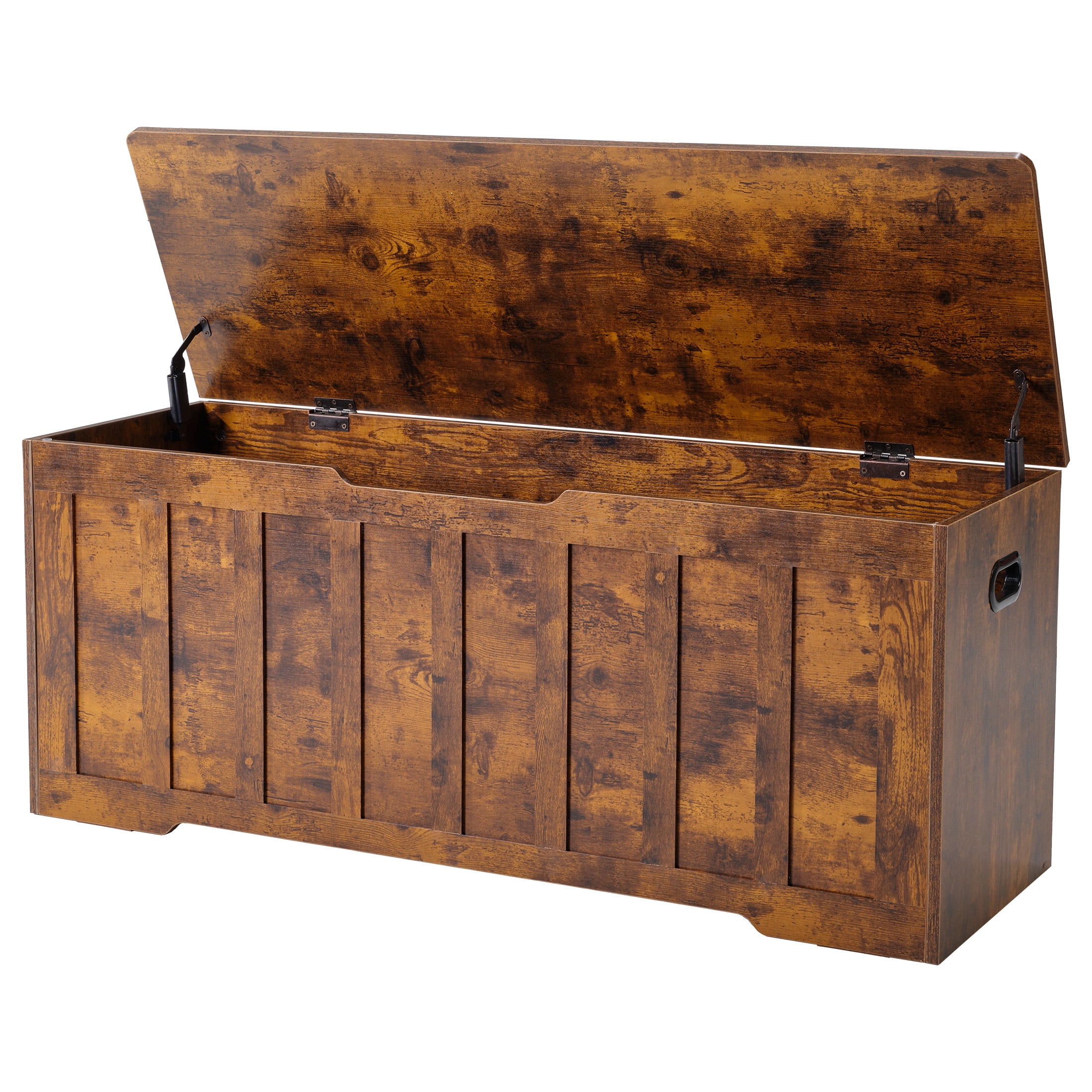 Gianna Storage Bench, Wooden Storage Cabinet with 2 Safety Hinges, Toy Chest for Living Room Bedroom, Non-Slip Bottom, Support 150lbs, Easy Assembly, 47.2"x15.7"x19.1", Rust Brown