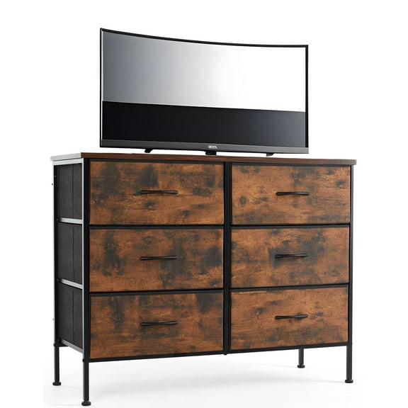 JOINSUN Storage Dresser with 6 Spacious Fabric Drawers, Effortless Organization for Home Bedroom Hallway, Rustic Brown
