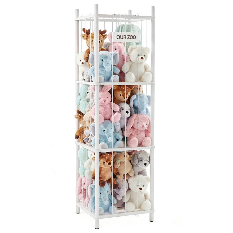 Gianna Stuffed Animal Storage, 54-Inch Plushies Storage, Features Solid Wood Frame & Secure Elastic Nets, Ideal for Toy Organizers in Playroom, Bedroom, or Nursery，White