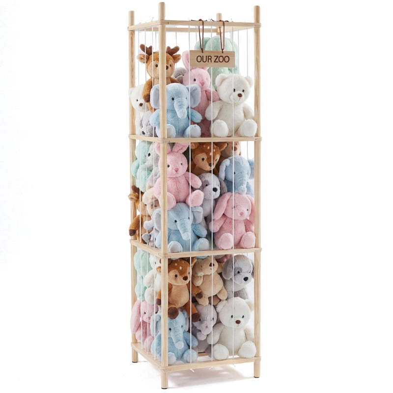 Gianna Stuffed Animal Storage, 54-Inch Plushies Storage, Features Solid Wood Frame & Secure Elastic Nets, Ideal for Toy Organizers in Playroom, Bedroom, or Nursery，Wood