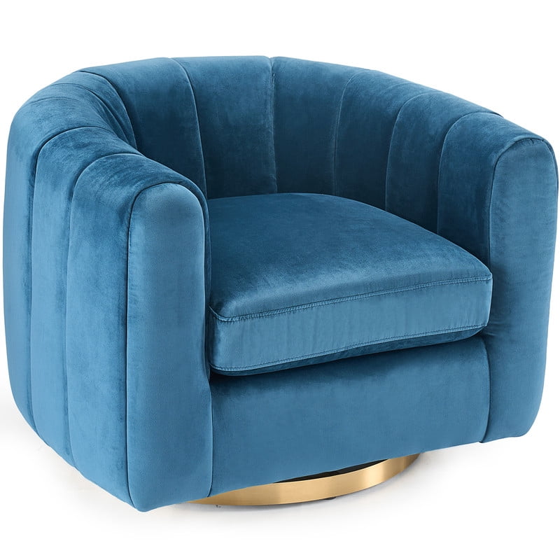 Gianna Swivel Accent Chair, Reclining Velvet Barrel Chair，Blue