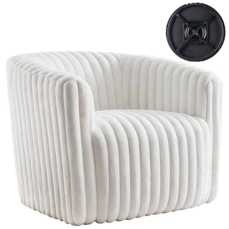 Gianna Swivel Accent Chair, Reclining Velvet Barrel Chair，White