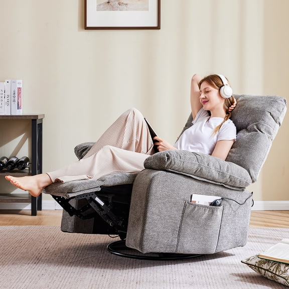 Gianna Swivel Rocker Recliner Chair with Massage and Heat, 270° Swivel with Chenille Fabric, Footrest and Adjustable Recline 90°–150° for Living Room or Bedroom