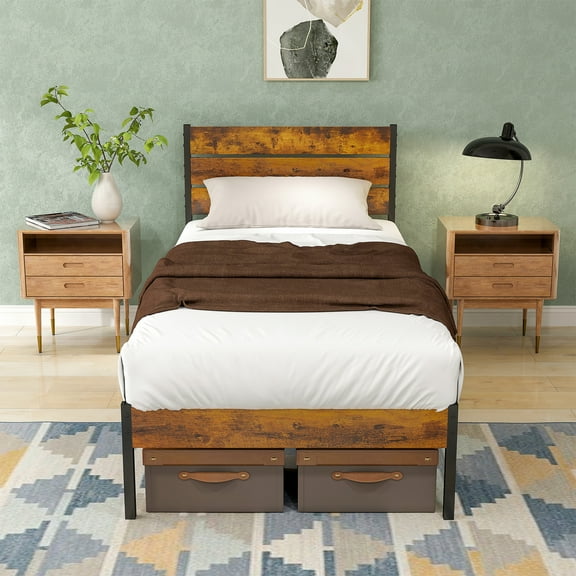 Gianna Twin Size Bed Frame with Storage, Heavy Duty Metal Platform, Quiet Design, Tool-Free Assembly, No Box Spring Required