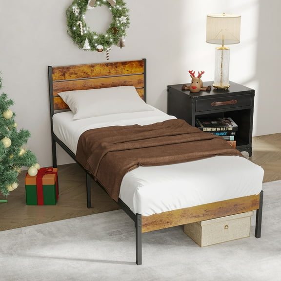 Gianna Twin Size Bed Frame with Storage, Heavy Duty Metal Platform, Quiet Design, Tool-Free Assembly, No Box Spring Required