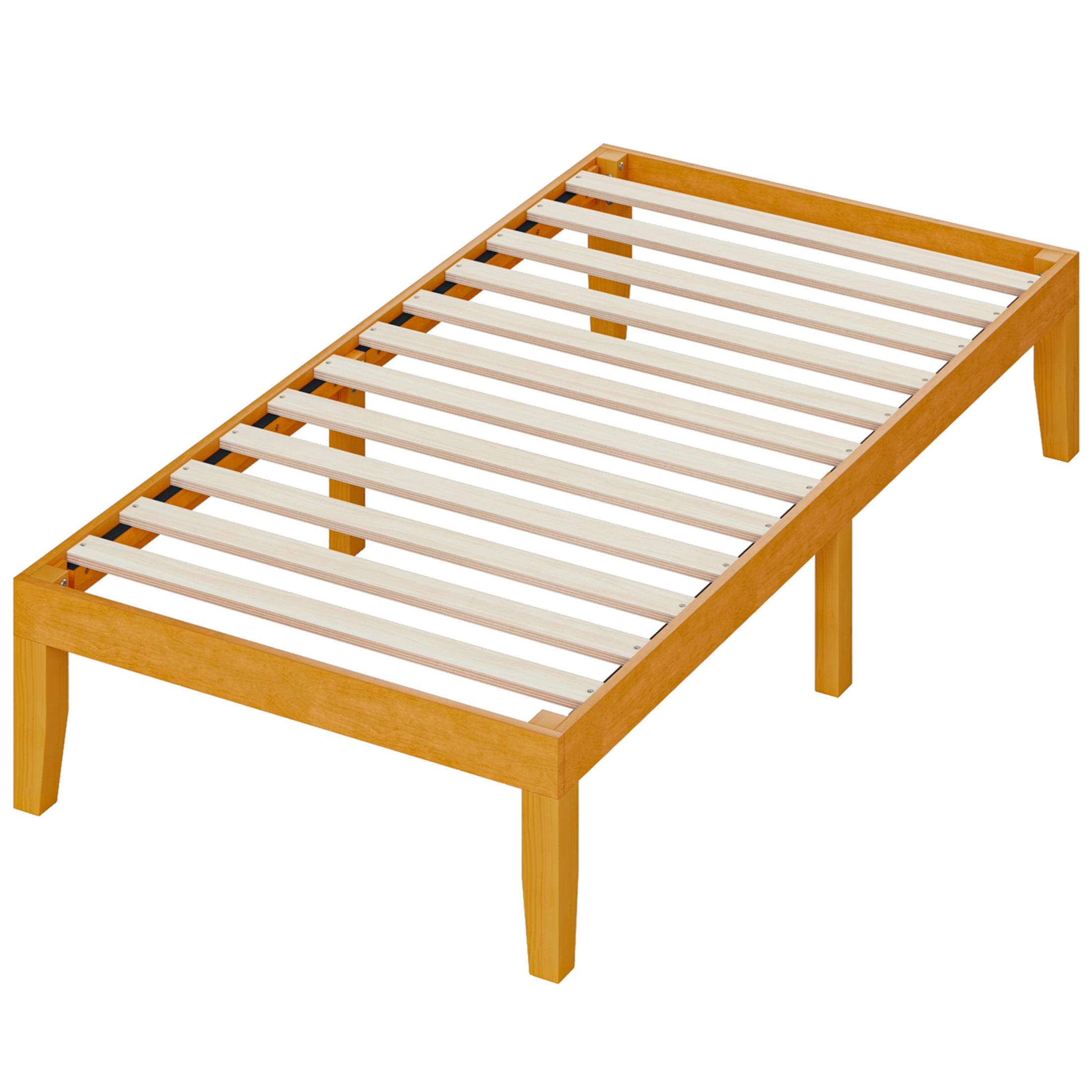 Gianna Twin Size Wood Platform Bed Frames 14 Inch No Box Spring Need, 500 LBS Capacity, Noiseless, Honey Finish