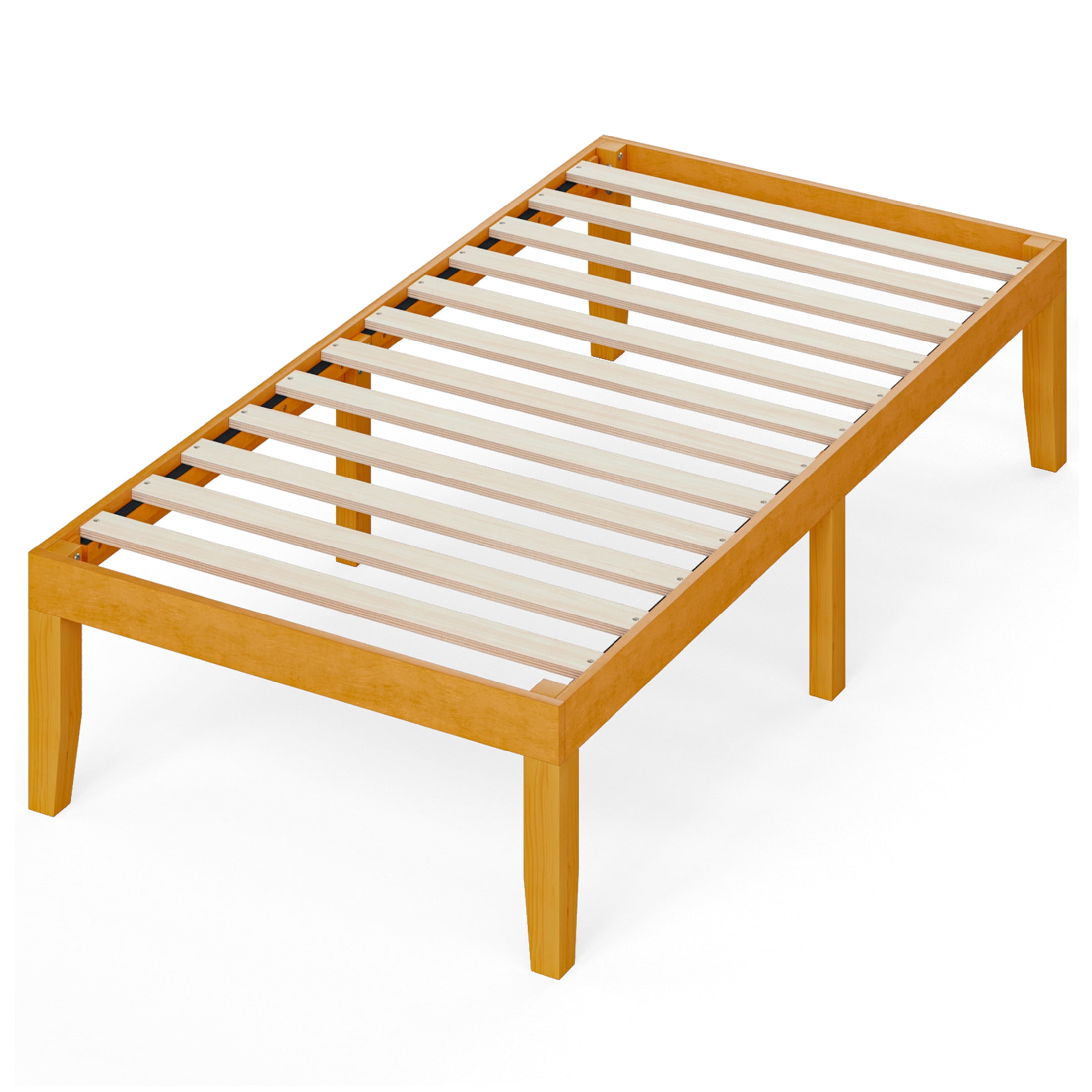 Gianna Twin Size Wood Platform Bed Frames 16 Inch No Box Spring Need, 500 LBS Capacity, Noiseless, Honey Finish
