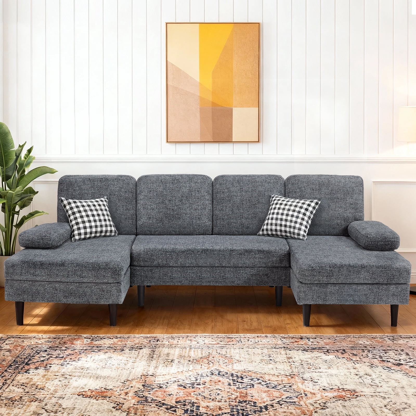 Gianna U-Shaped Sectional Sofa for Living Room, 4-Seat Modern Couch with Chenille Fabric and Removable Pillows for Apartment or Small Spaces