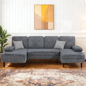 Gianna U-Shaped Sectional Sofa for Living Room, 4-Seat Modern Couch with Chenille Fabric and Removable Pillows for Apartment or Small Spaces