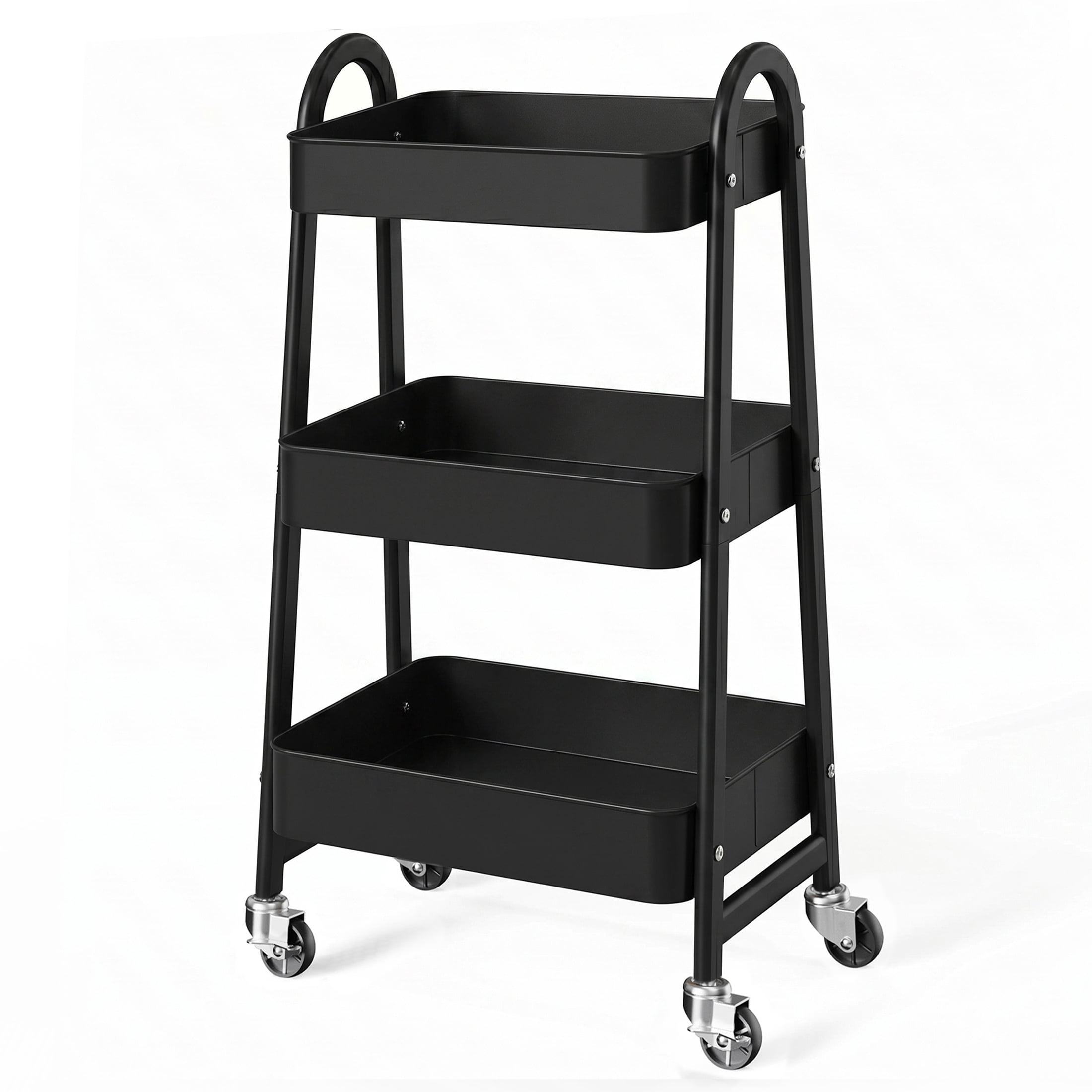 Gianna Utility Cart, Metal, 3‑Tier, Lockable Caster Wheels , 360