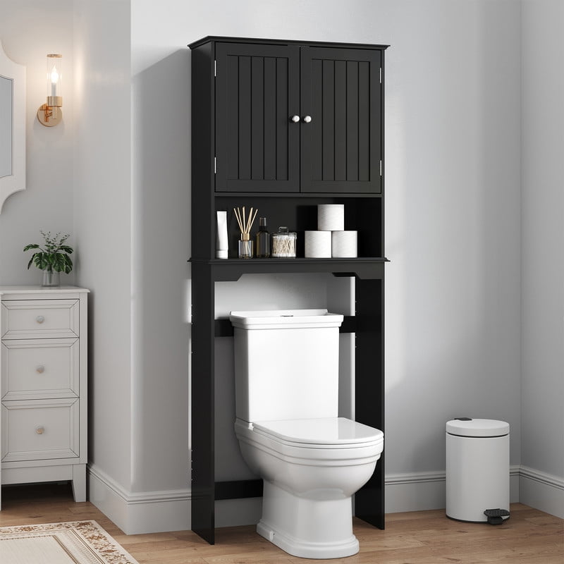 Gianna Wooden Over-the-Toilet Storage Rack, Bathroom Organizer Shelf for Toilet & Towels, Freestanding Toilet Shelf，Black