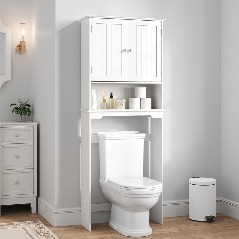Gianna Wooden Over-the-Toilet Storage Rack, Bathroom Organizer Shelf for Toilet & Towels, Freestanding Toilet Shelf，White