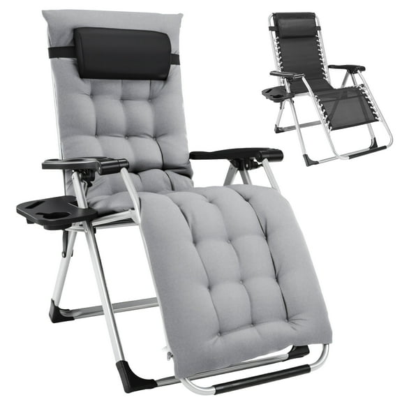 Gianna Zero Gravity Lounge Chair, Heavy-Duty Folding Recliner for Patio & Lawn with Adjustable Backrest, Detachable Cushion, Headrest Pillow & Side Tray,Gray