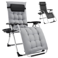 Gianna Zero Gravity Lounge Chair w/ Headrest Pillow & Side Tray (Gray)