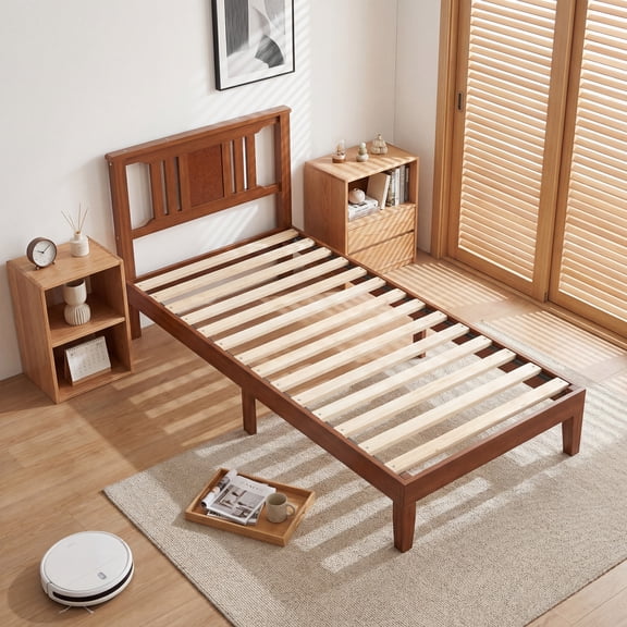 Gianna Bed Frame Platform Style with Solid Wood Slat Support, Durable Foundation for Mattress, Twin