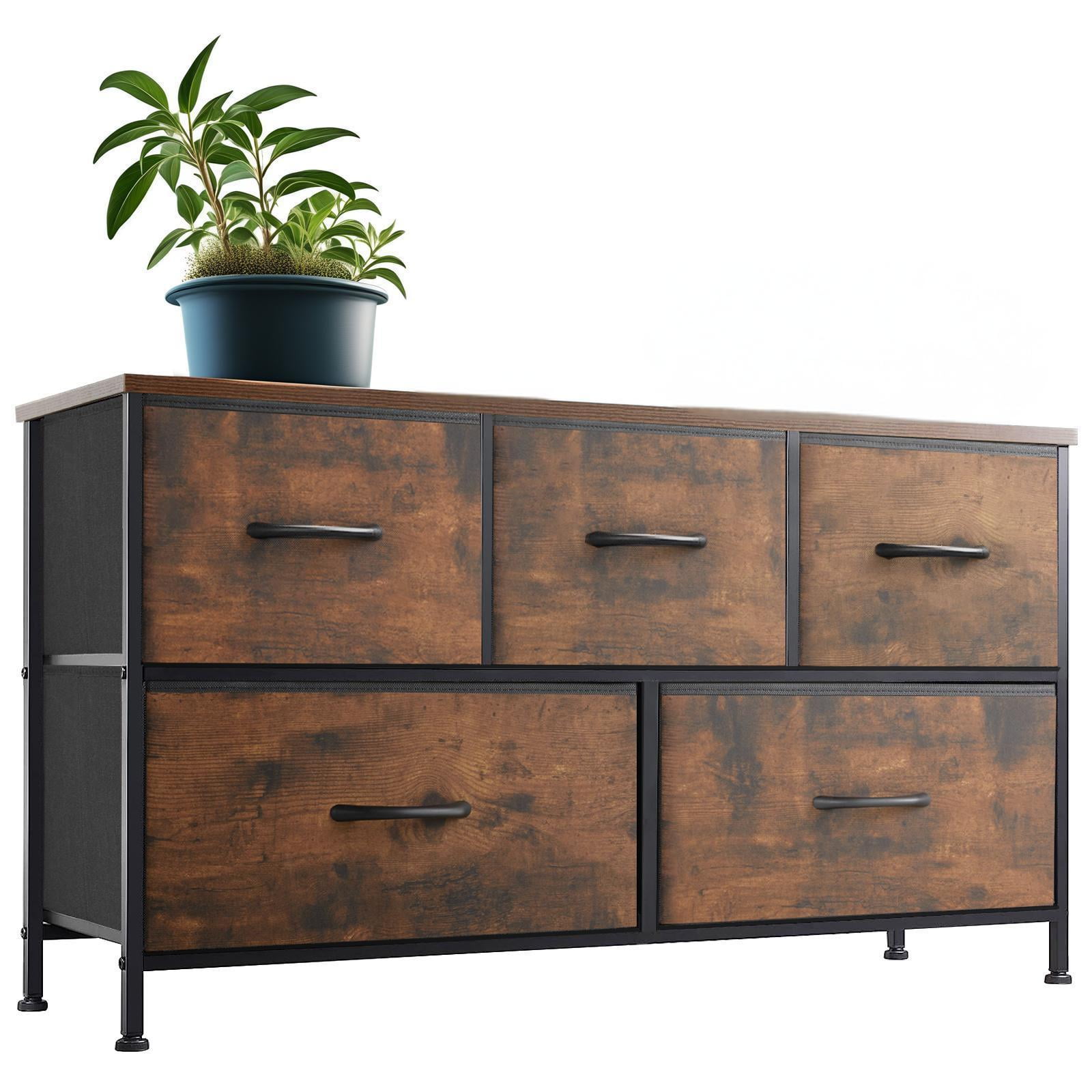 Gianna 5-Drawer Dresser, Large Capacity Fabric Organizer, Rustic Brown