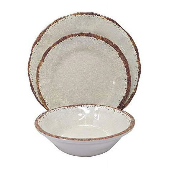 Gianna's Home 12 Piece Rustic Farmhouse Melamine Dinnerware Set (Ivory)