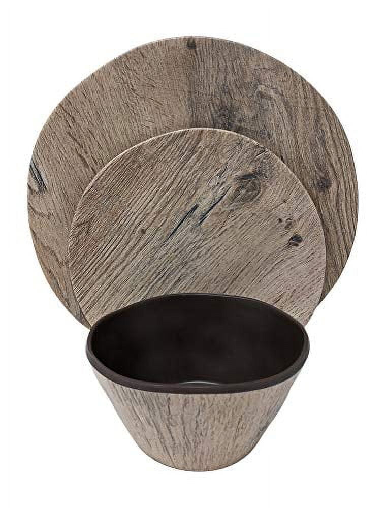 Gianna's Home 12 Pieces Rustic Farmhouse Melamine Heavy Weight Plastic Dinnerware Set Wood Grain